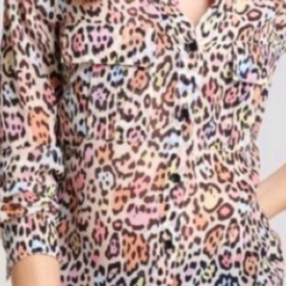 BCBGMaxAzria Silk Chiffon Leopard Print Blouse/Top, Size L, excellent condition